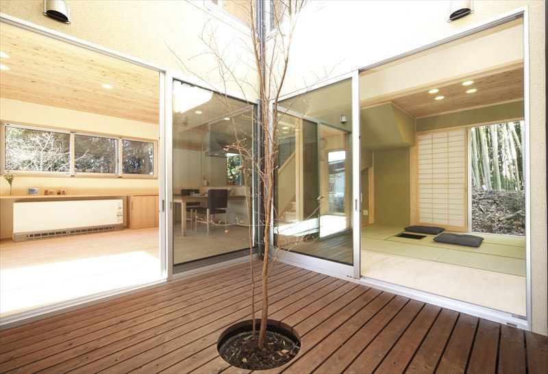 中庭から見るLDKと和室