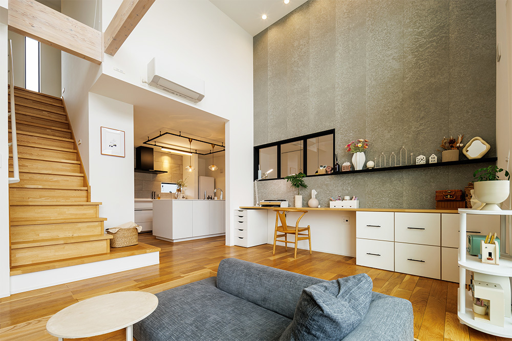 リビングと視線は通るが近すぎない距離にあるキッチン