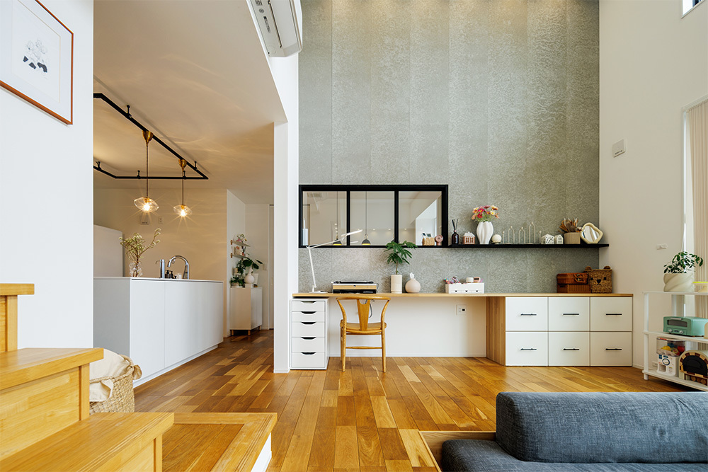 スタディースペース正面の壁にSOLIDOを使用したアクセントウォール